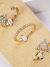 Set of 3 Crystal Pave Triangle Semi-Precious Stone Cuff Ring Set